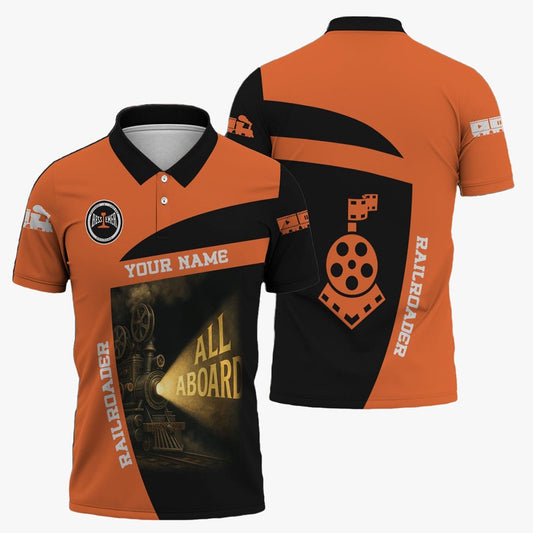 Bessemer And Lake Erie Railroad Polo Shirt, All Aboard Steam Train Movie Projector Style Shirt
