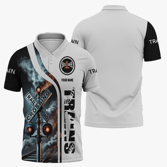 Bessemer And Lake Erie Railroad Polo Shirt, Crossing Railroad Sign American Locomotive Train Polo Shirt