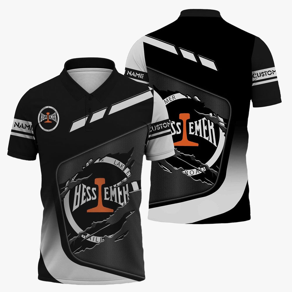 Bessemer And Lake Erie Railroad Polo Shirt, Ripped Texture Style Train Shirt For Railroad Fanatic