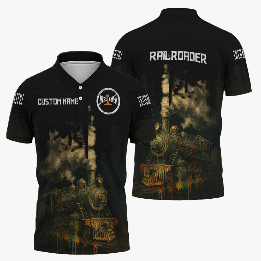 Bessemer And Lake Erie Railroad Polo Shirt, Vintage Train Art Style Shirt For Locomotive Fans