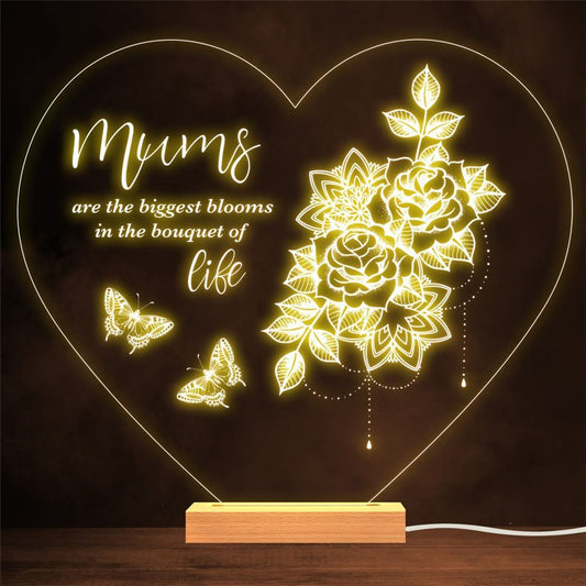 Best Mother Ever Line Art Wildflower Mother's Day Gift Night Light, Mother's Day Night Lights For Bedroom