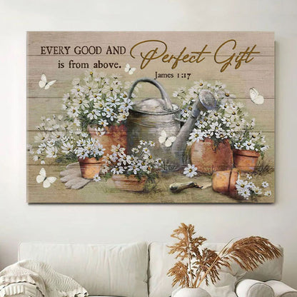 Bible Verse Wall Art James 117 Every Good And Perfect Gift Is From Above - Daisy Flower Painting Canvas - Christian Wall Decor