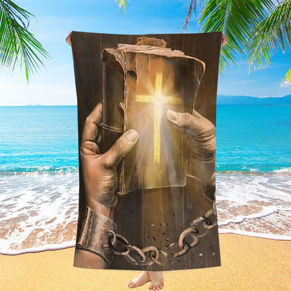 Bible, Jesus Hands, Light Cross Beach Towel, Christian Beach Towel, Christian Gift, Gift For Women