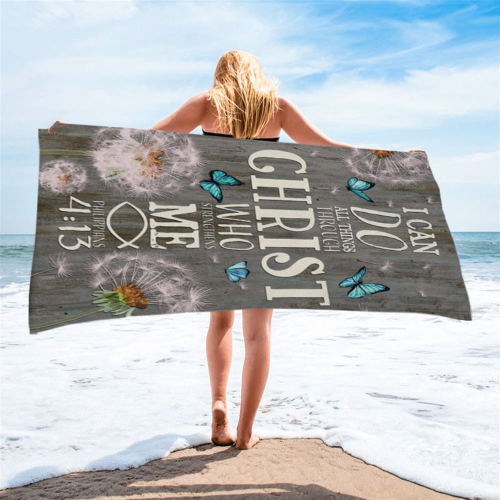 Bible Verse I Can Do All Things Through Christ Dandelion Beach Towel - Bible Verse Beach Towel - Scripture Beach Towel