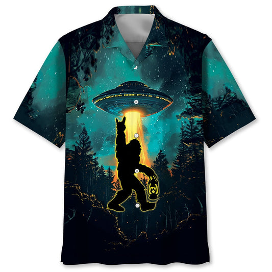 Bigfoot Alien Camping Night Hawaiian Shirt, Funny Hawaiian Shirt, Cool Hawaiian Shirts, Best Hawaiian Shirts