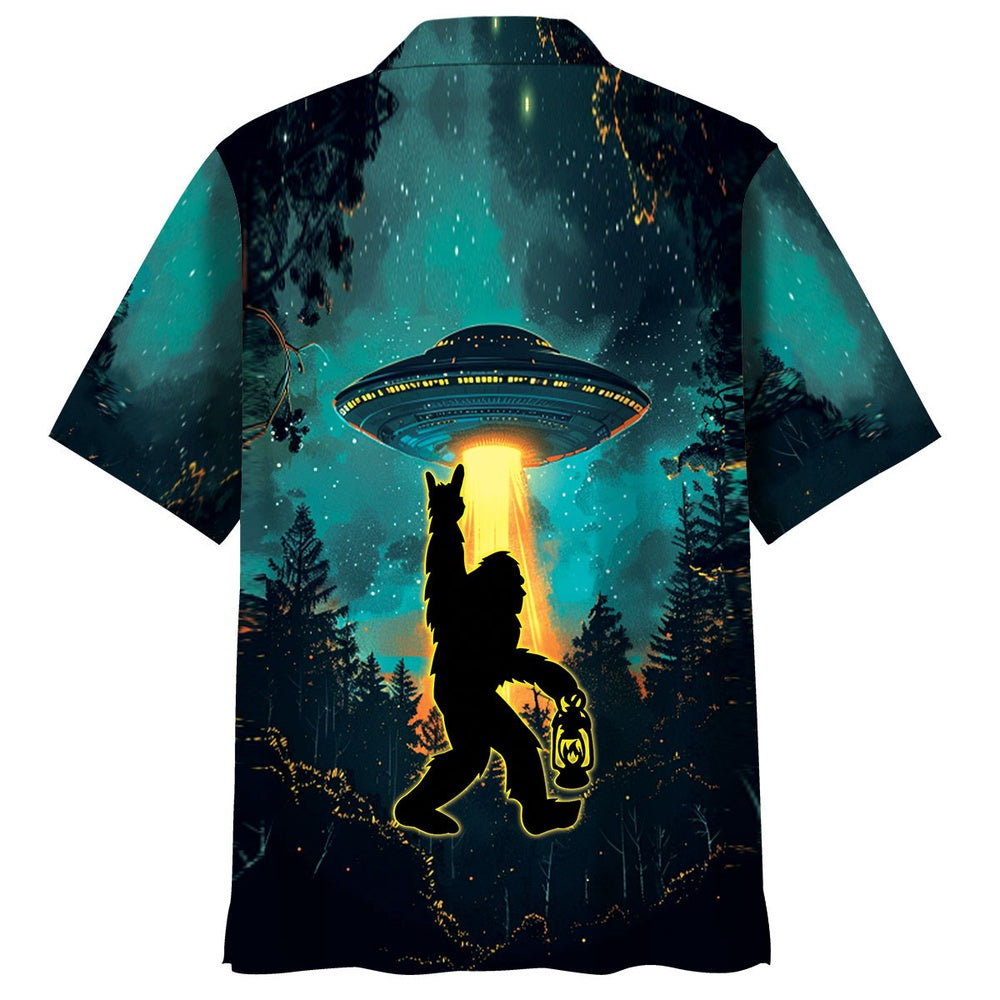 Bigfoot Alien Camping Night Hawaiian Shirt, Funny Hawaiian Shirt, Cool Hawaiian Shirts, Best Hawaiian Shirts