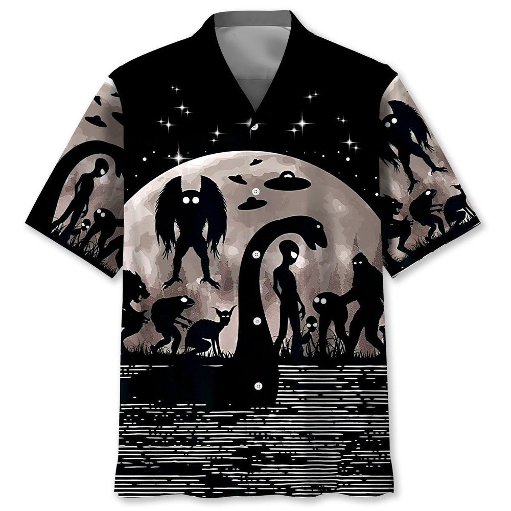 Bigfoot Alien Nessie Night Hawaiian Shirt, Funny Hawaiian Shirt, Cool Hawaiian Shirts, Best Hawaiian Shirts