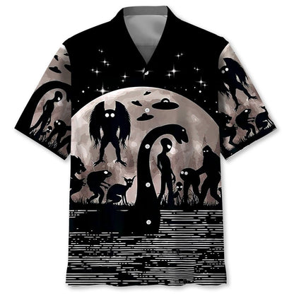 Bigfoot Alien Nessie Night Hawaiian Shirt, Funny Hawaiian Shirt, Cool Hawaiian Shirts, Best Hawaiian Shirts