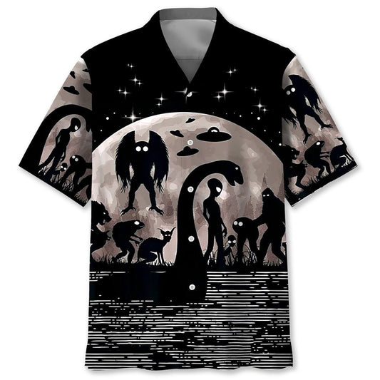 Bigfoot Alien Nessie Night Hawaiian Shirt, Funny Hawaiian Shirt, Cool Hawaiian Shirts, Best Hawaiian Shirts