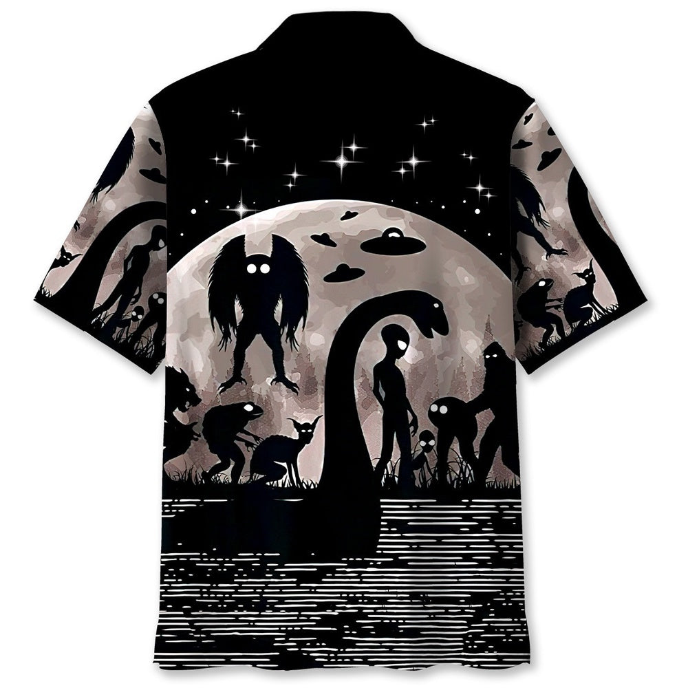 Bigfoot Alien Nessie Night Hawaiian Shirt, Funny Hawaiian Shirt, Cool Hawaiian Shirts, Best Hawaiian Shirts