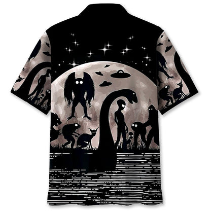 Bigfoot Alien Nessie Night Hawaiian Shirt, Funny Hawaiian Shirt, Cool Hawaiian Shirts, Best Hawaiian Shirts