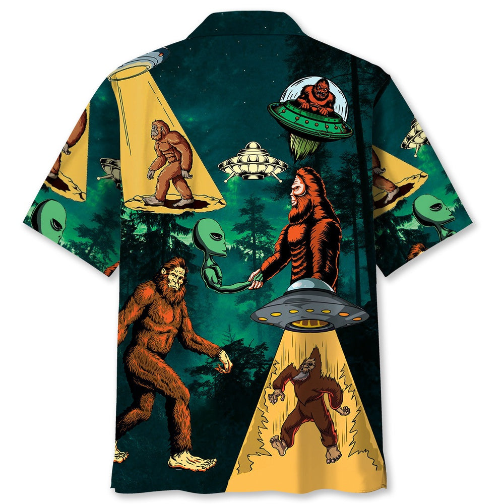 Bigfoot And Alien Alliance Hawaiian Shirt, Funny Hawaiian Shirt, Cool Hawaiian Shirts, Best Hawaiian Shirts