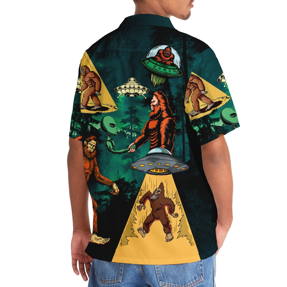 Bigfoot And Alien Alliance Hawaiian Shirt, Funny Hawaiian Shirt, Cool Hawaiian Shirts, Best Hawaiian Shirts