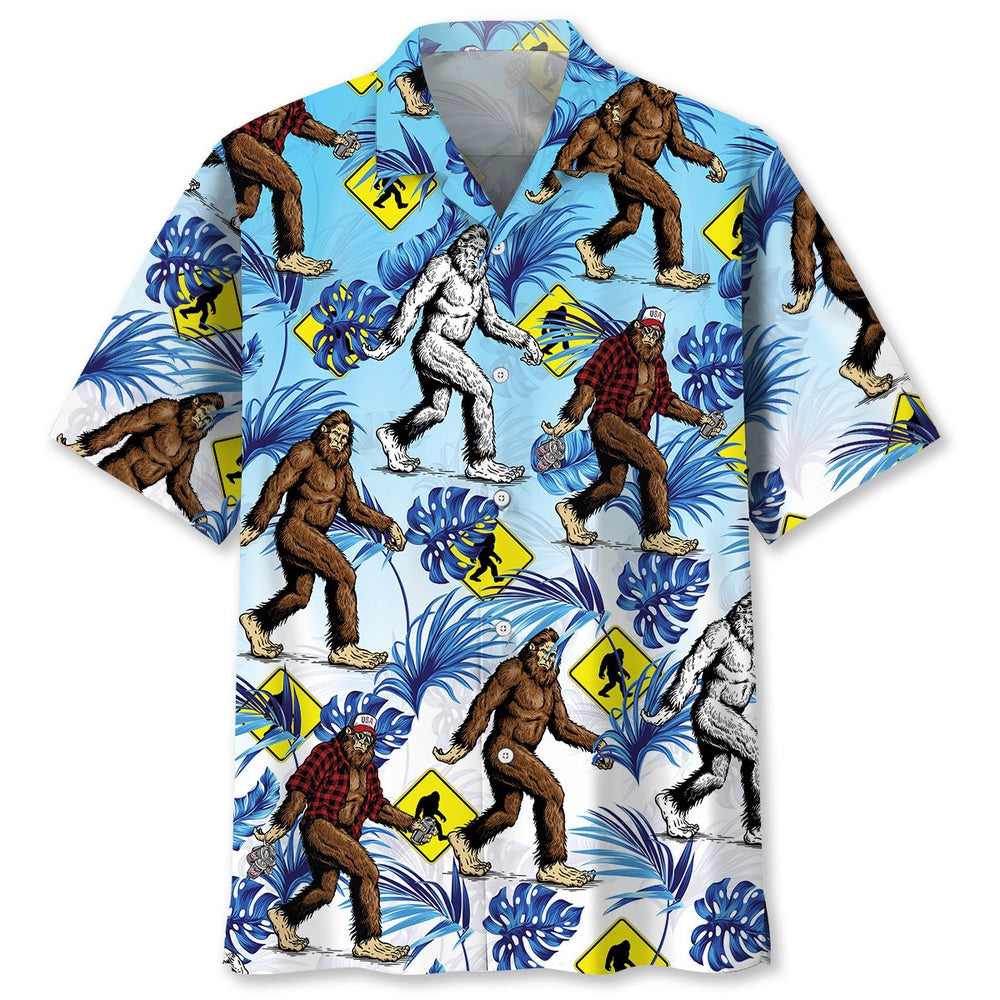 Bigfoot Crossing Road Hawaiian Shirt, Funny Hawaiian Shirt, Cool Hawaiian Shirts, Best Hawaiian Shirts