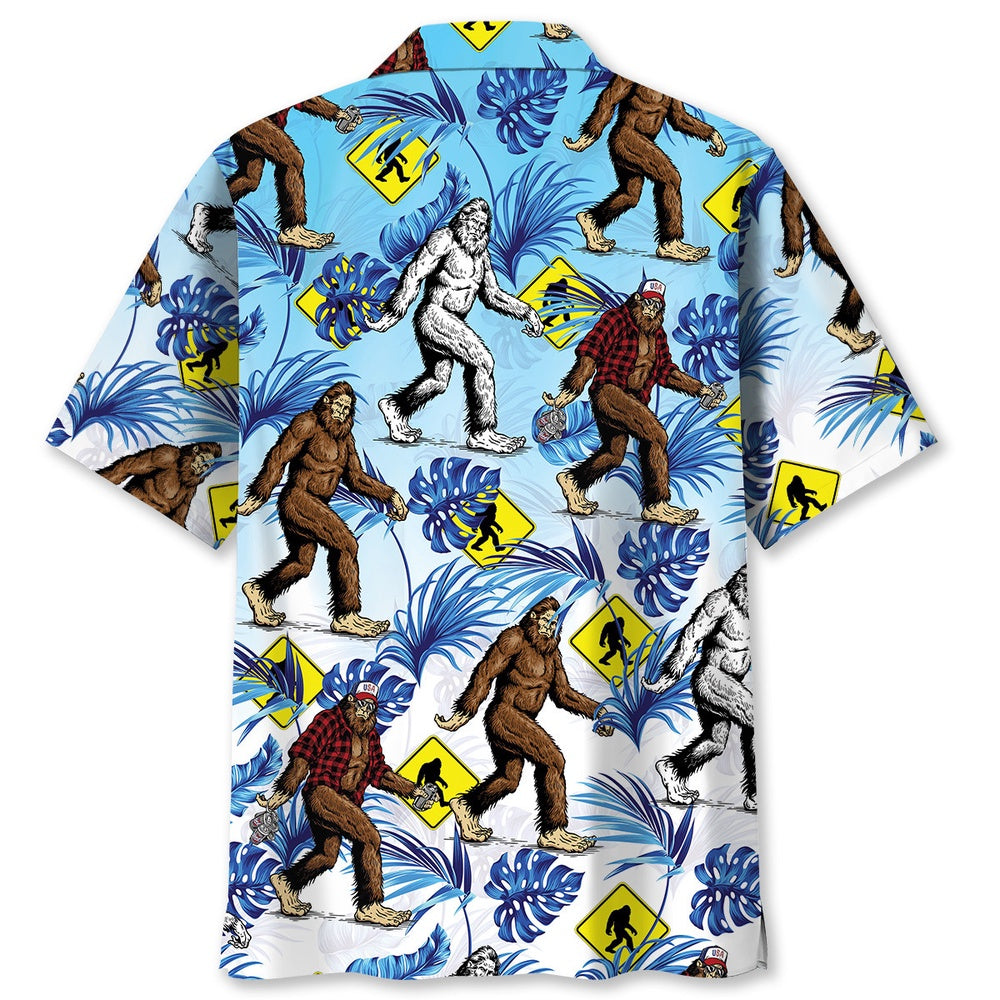 Bigfoot Crossing Road Hawaiian Shirt, Funny Hawaiian Shirt, Cool Hawaiian Shirts, Best Hawaiian Shirts