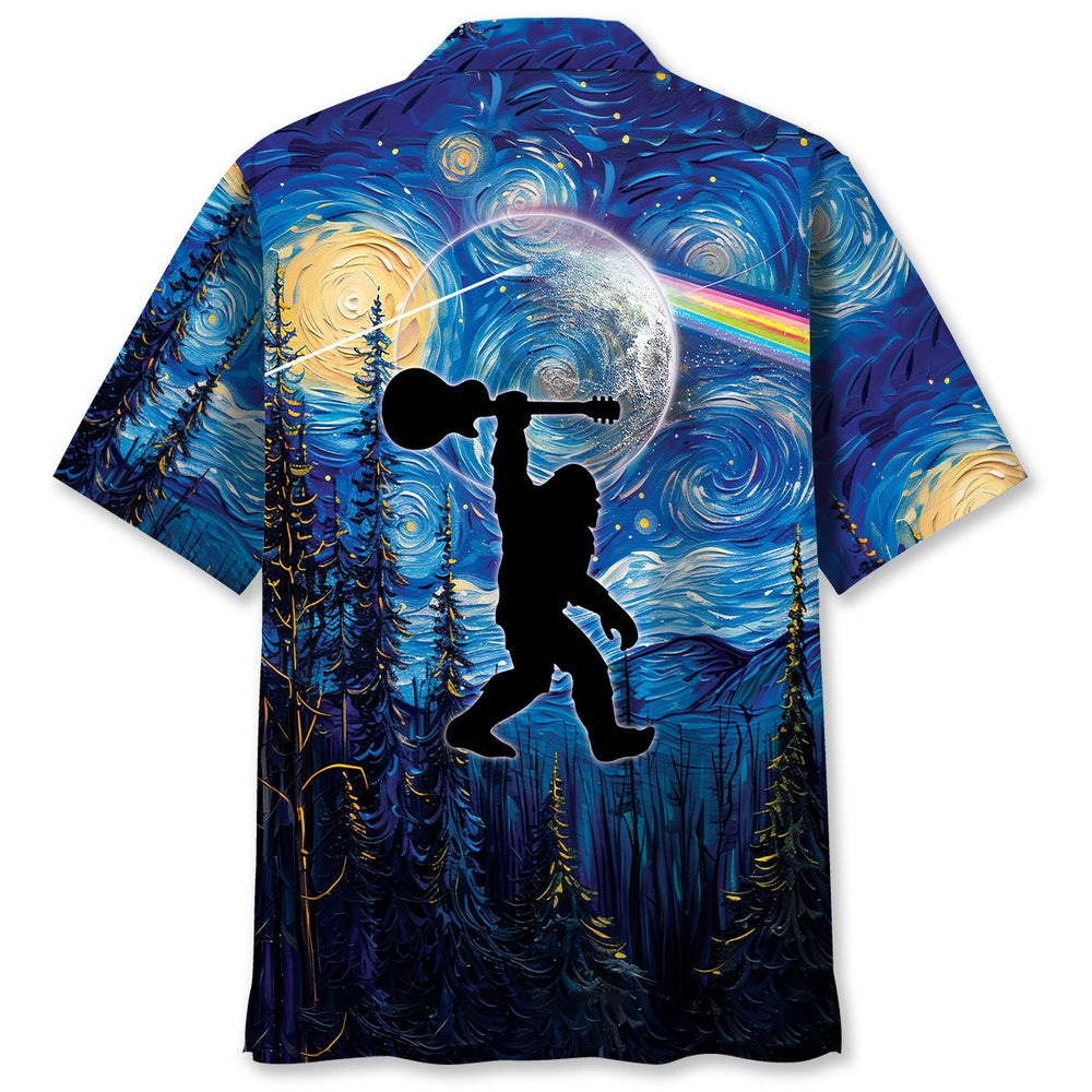 Bigfoot Guitar Starry Night Hawaiian Shirt, Funny Hawaiian Shirt, Cool Hawaiian Shirts, Best Hawaiian Shirts