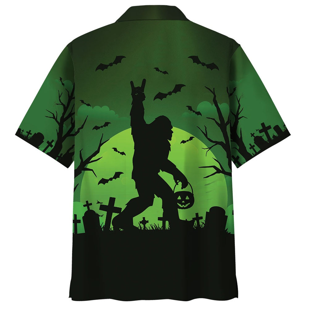 Bigfoot Halloween Night Green Hawaiian Shirt, Funny Hawaiian Shirt, Cool Hawaiian Shirts, Best Hawaiian Shirts