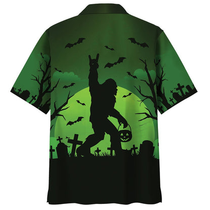 Bigfoot Halloween Night Green Hawaiian Shirt, Funny Hawaiian Shirt, Cool Hawaiian Shirts, Best Hawaiian Shirts