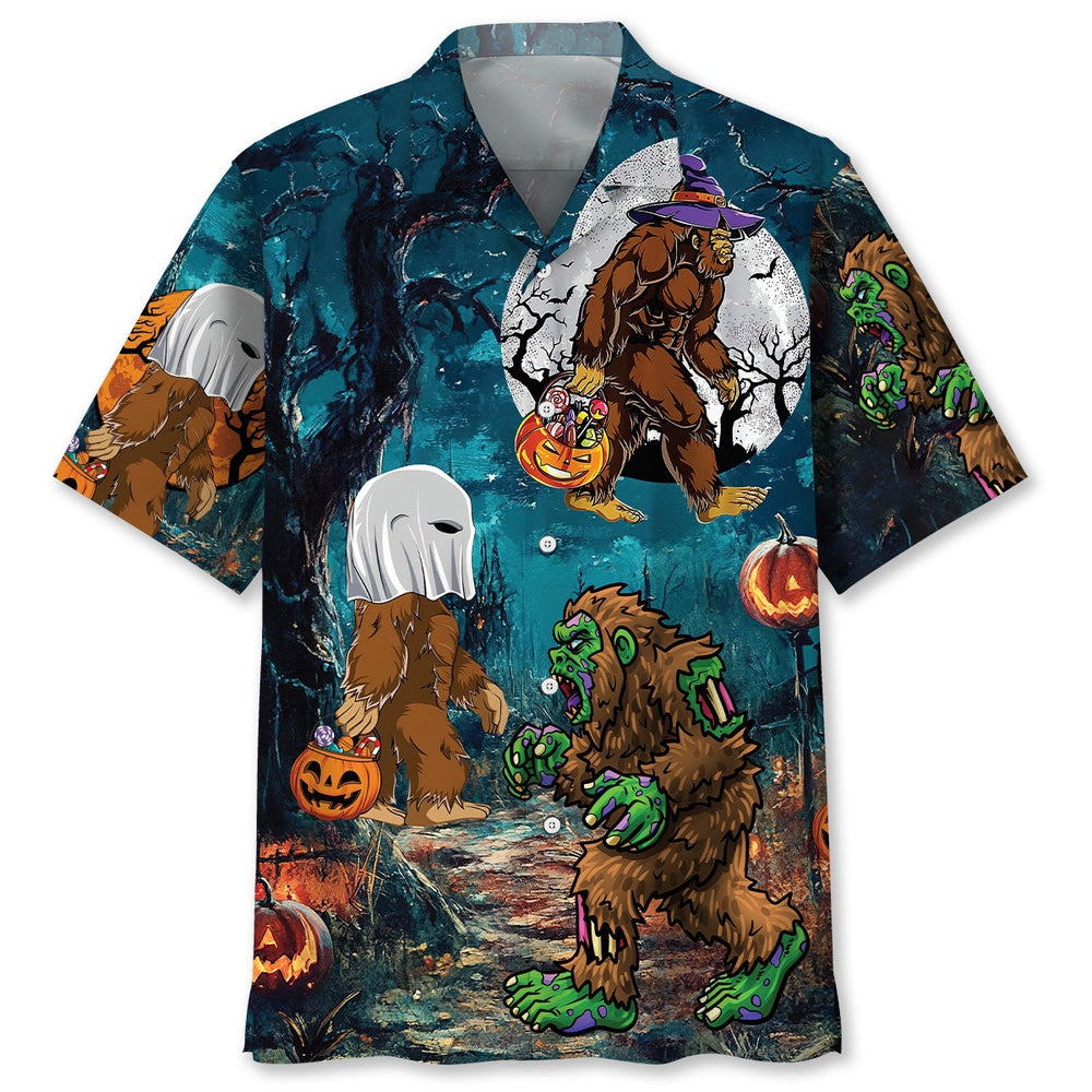 Bigfoot Halloween Night Hawaiian Shirt, Funny Hawaiian Shirt, Cool Hawaiian Shirts, Best Hawaiian Shirts