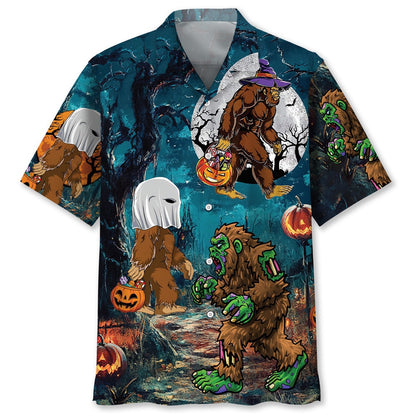 Bigfoot Halloween Night Hawaiian Shirt, Funny Hawaiian Shirt, Cool Hawaiian Shirts, Best Hawaiian Shirts