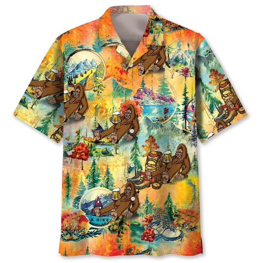 Bigfoot Hiking Funny Hawaiian Shirt, Funny Hawaiian Shirt, Cool Hawaiian Shirts, Best Hawaiian Shirts