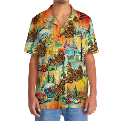 Bigfoot Hiking Funny Hawaiian Shirt, Funny Hawaiian Shirt, Cool Hawaiian Shirts, Best Hawaiian Shirts
