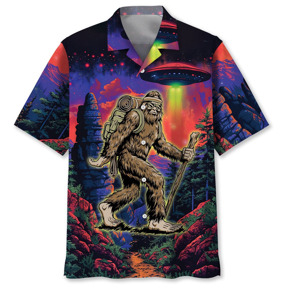Bigfoot Hiking Night Hawaiian Shirt, Funny Hawaiian Shirt, Cool Hawaiian Shirts, Best Hawaiian Shirts