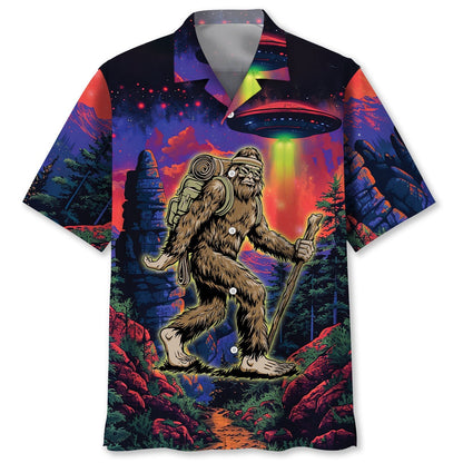 Bigfoot Hiking Night Hawaiian Shirt, Funny Hawaiian Shirt, Cool Hawaiian Shirts, Best Hawaiian Shirts