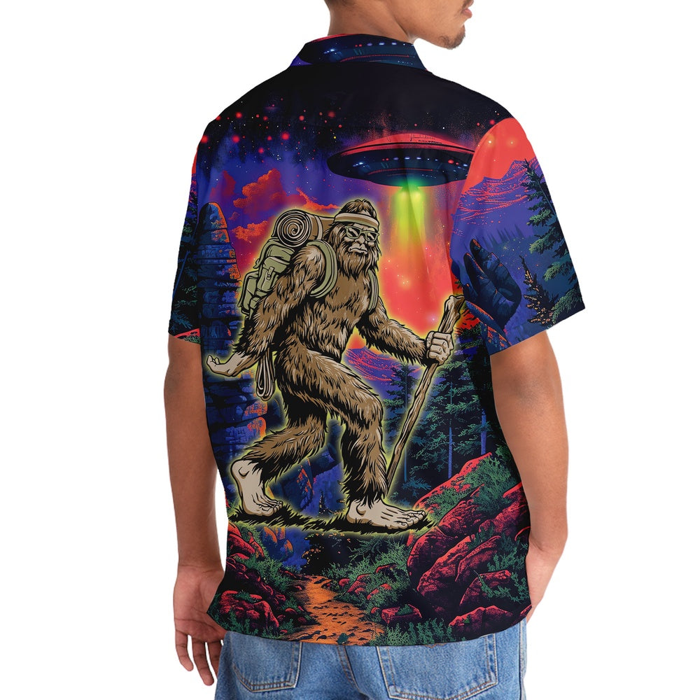 Bigfoot Hiking Night Hawaiian Shirt, Funny Hawaiian Shirt, Cool Hawaiian Shirts, Best Hawaiian Shirts