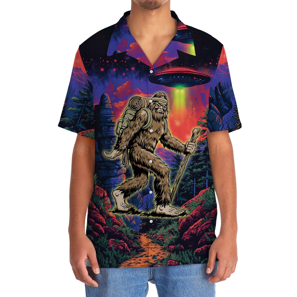 Bigfoot Hiking Night Hawaiian Shirt, Funny Hawaiian Shirt, Cool Hawaiian Shirts, Best Hawaiian Shirts