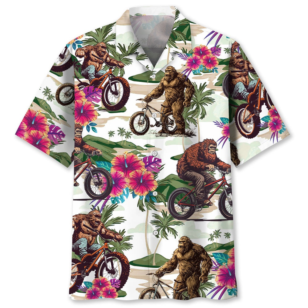 Bigfoot Mountain Bike Summer Hawaiian Shirt, Funny Hawaiian Shirt, Cool Hawaiian Shirts, Best Hawaiian Shirts