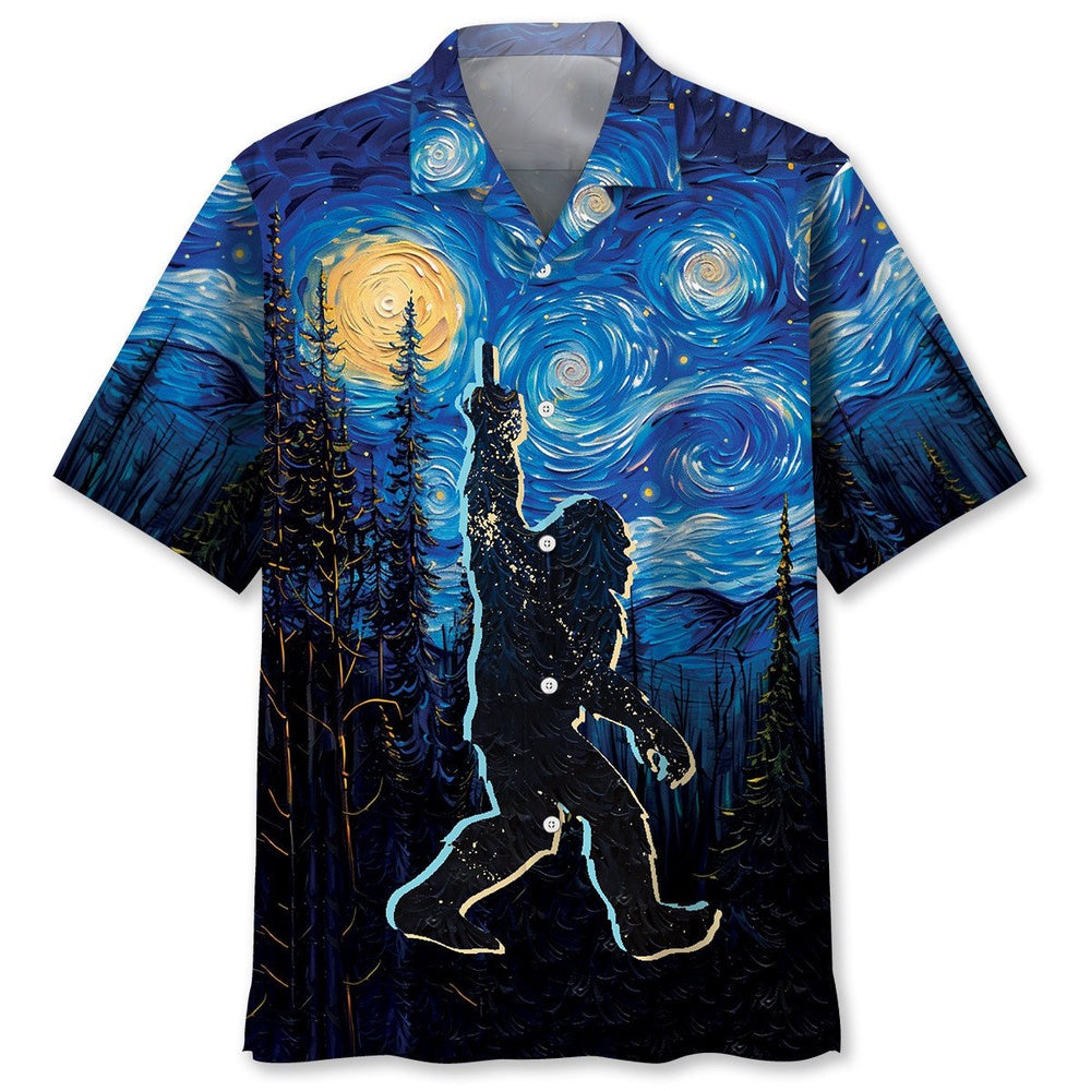 Bigfoot Mystery Starry Night Hawaiian Shirt, Funny Hawaiian Shirt, Cool Hawaiian Shirts, Best Hawaiian Shirts