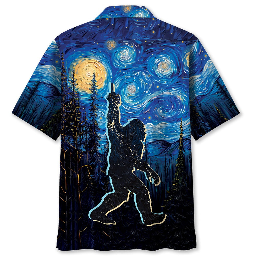 Bigfoot Mystery Starry Night Hawaiian Shirt, Funny Hawaiian Shirt, Cool Hawaiian Shirts, Best Hawaiian Shirts