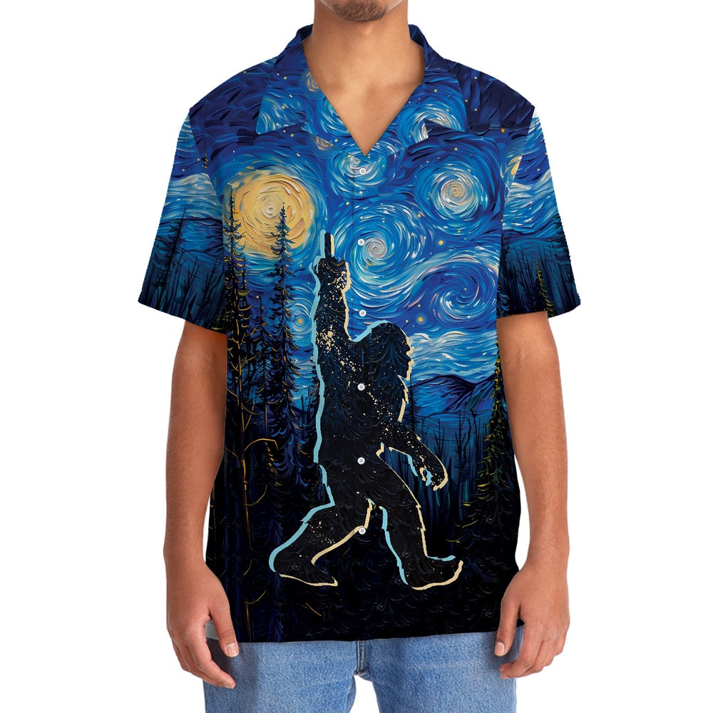 Bigfoot Mystery Starry Night Hawaiian Shirt, Funny Hawaiian Shirt, Cool Hawaiian Shirts, Best Hawaiian Shirts