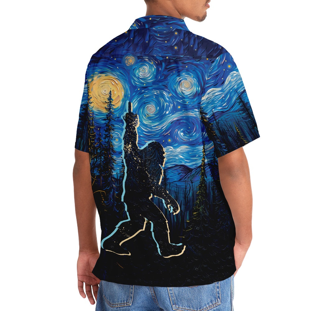 Bigfoot Mystery Starry Night Hawaiian Shirt, Funny Hawaiian Shirt, Cool Hawaiian Shirts, Best Hawaiian Shirts