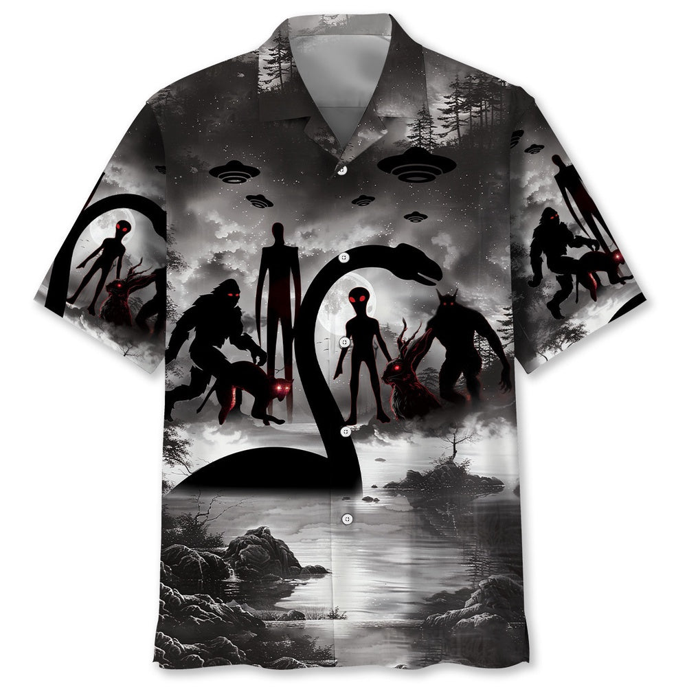 Bigfoot Nessie Alien Mythical Monster Hawaiian Shirt, Funny Hawaiian Shirt, Cool Hawaiian Shirts, Best Hawaiian Shirts