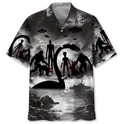 Bigfoot Nessie Alien Mythical Monster Hawaiian Shirt, Funny Hawaiian Shirt, Cool Hawaiian Shirts, Best Hawaiian Shirts