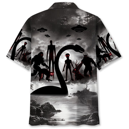 Bigfoot Nessie Alien Mythical Monster Hawaiian Shirt, Funny Hawaiian Shirt, Cool Hawaiian Shirts, Best Hawaiian Shirts