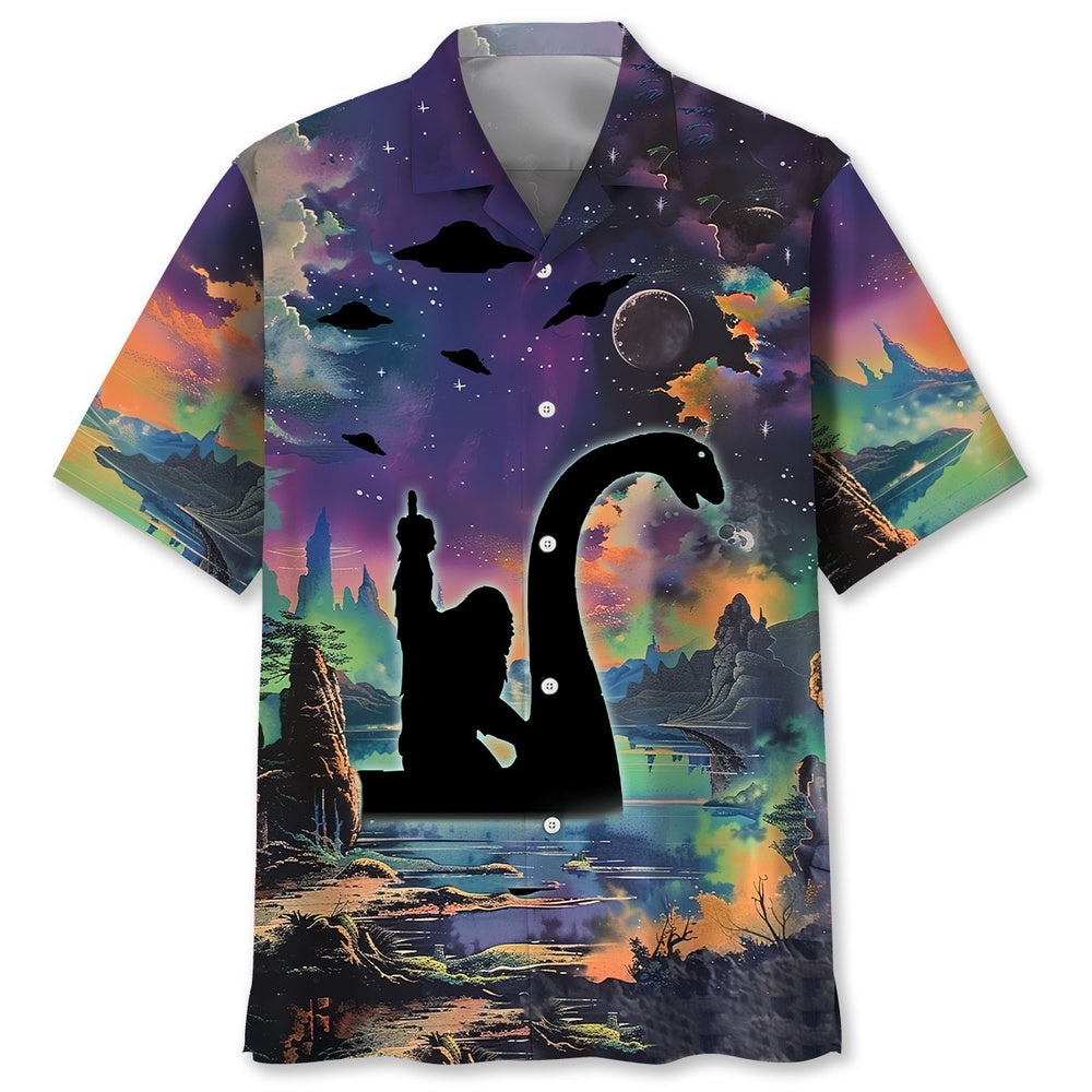 Bigfoot Nessie Night Hawaiian Shirt, Funny Hawaiian Shirt, Cool Hawaiian Shirts, Best Hawaiian Shirts