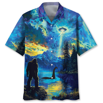 Bigfoot Nessie Ufo By The Lake Hawaiian Shirt, Funny Hawaiian Shirt, Cool Hawaiian Shirts, Best Hawaiian Shirts