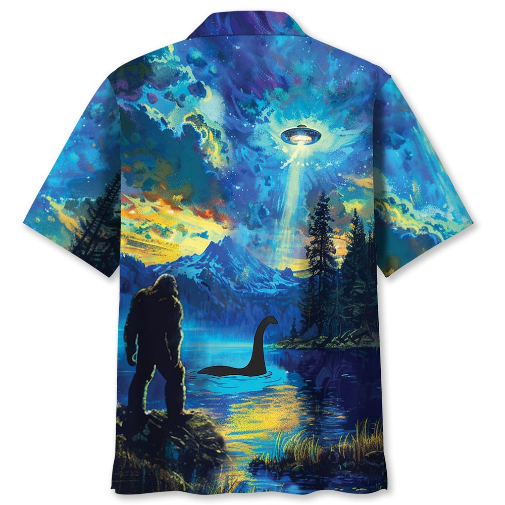 Bigfoot Nessie Ufo By The Lake Hawaiian Shirt, Funny Hawaiian Shirt, Cool Hawaiian Shirts, Best Hawaiian Shirts