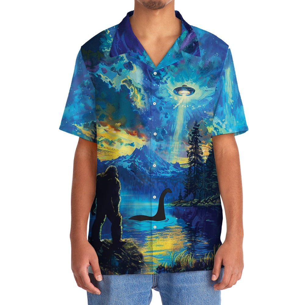 Bigfoot Nessie Ufo By The Lake Hawaiian Shirt, Funny Hawaiian Shirt, Cool Hawaiian Shirts, Best Hawaiian Shirts
