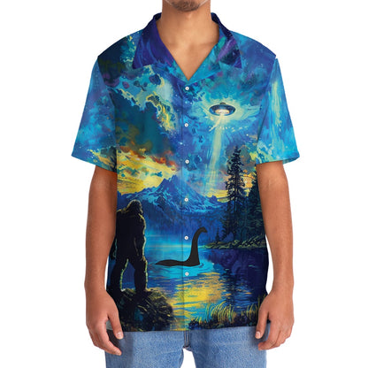 Bigfoot Nessie Ufo By The Lake Hawaiian Shirt, Funny Hawaiian Shirt, Cool Hawaiian Shirts, Best Hawaiian Shirts