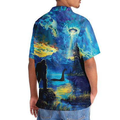Bigfoot Nessie Ufo By The Lake Hawaiian Shirt, Funny Hawaiian Shirt, Cool Hawaiian Shirts, Best Hawaiian Shirts