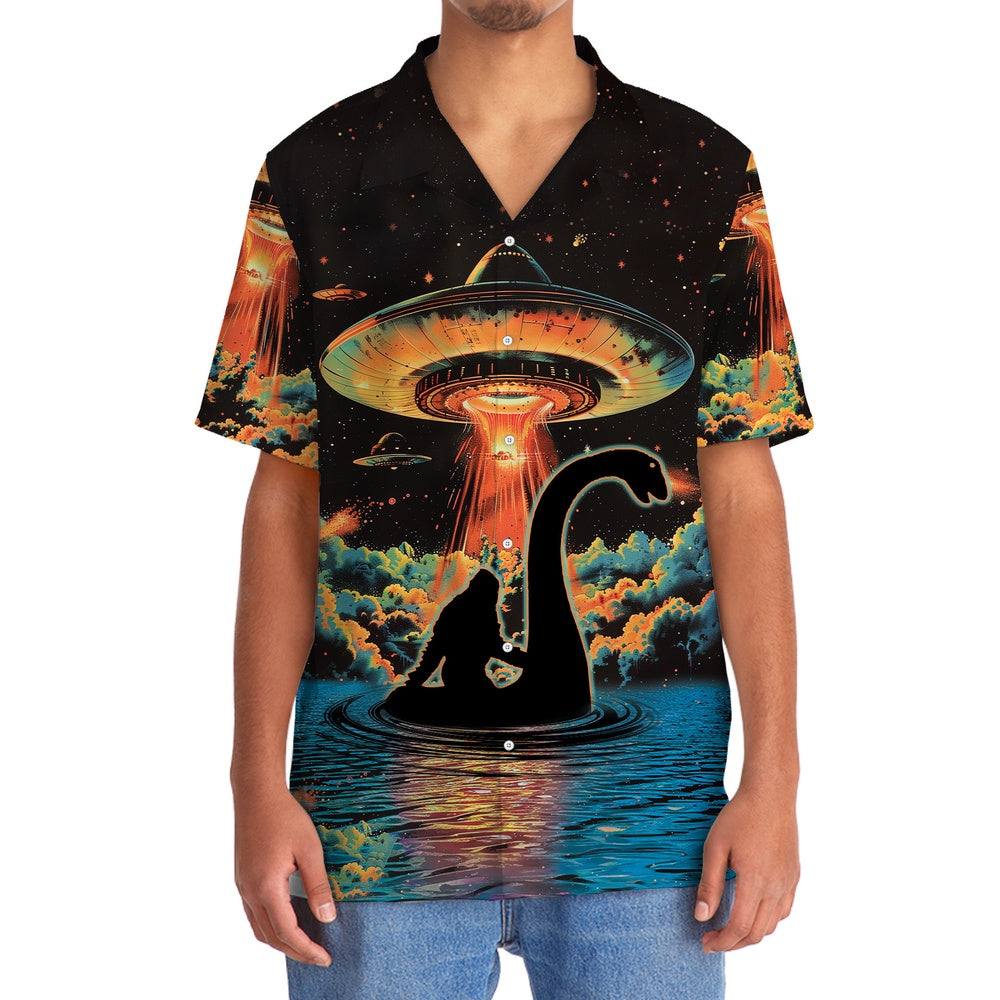 Bigfoot Nessie Ufo Hawaiian Shirt, Funny Hawaiian Shirt, Cool Hawaiian Shirts, Best Hawaiian Shirts