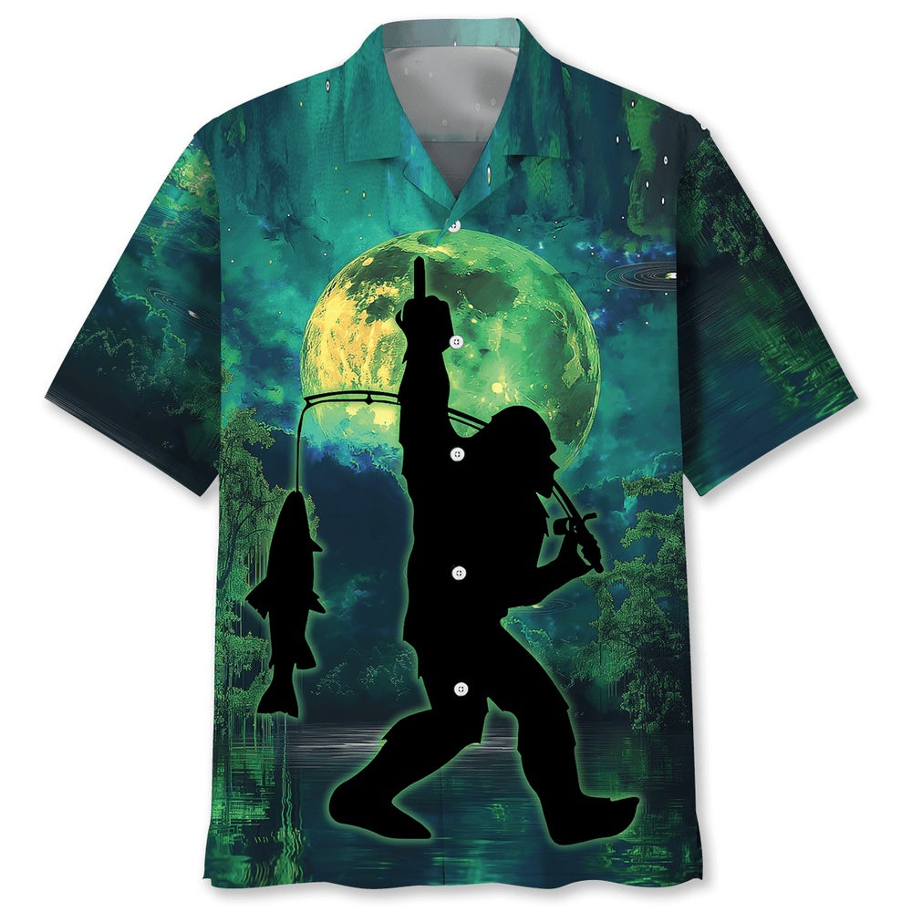 Bigfoot Night Fishing Hawaiian Shirt, Funny Hawaiian Shirt, Cool Hawaiian Shirts, Best Hawaiian Shirts