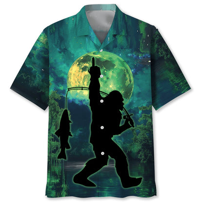 Bigfoot Night Fishing Hawaiian Shirt, Funny Hawaiian Shirt, Cool Hawaiian Shirts, Best Hawaiian Shirts