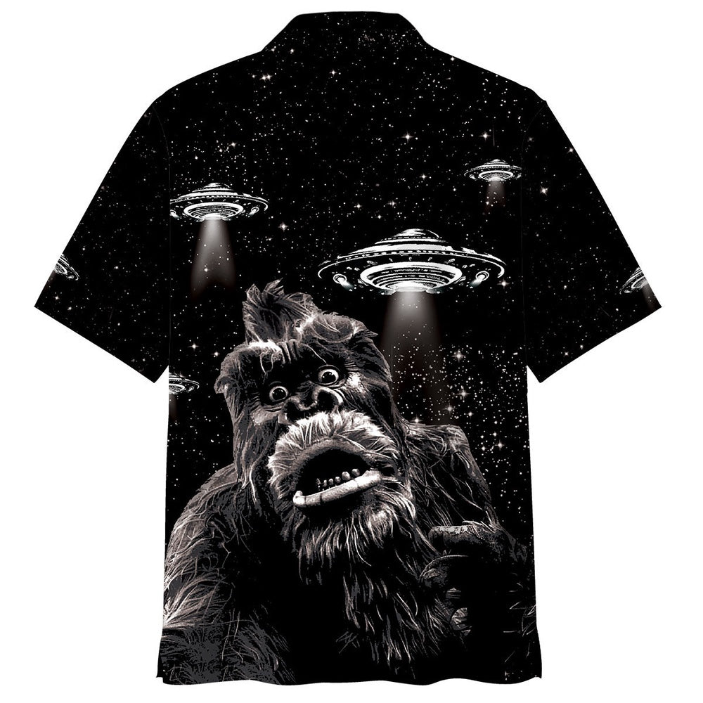 Bigfoot Panicked Selfie Alien Hawaiian Shirt, Funny Hawaiian Shirt, Cool Hawaiian Shirts, Best Hawaiian Shirts