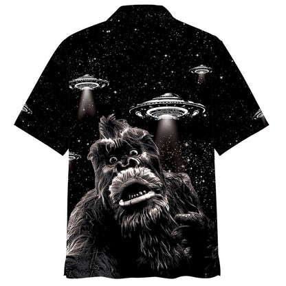 Bigfoot Panicked Selfie Alien Hawaiian Shirt, Funny Hawaiian Shirt, Cool Hawaiian Shirts, Best Hawaiian Shirts