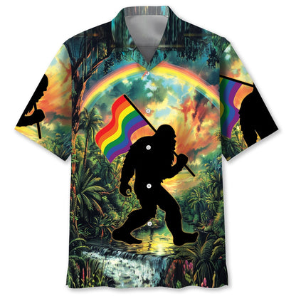 Bigfoot Pride Flag Hawaiian Shirt, Funny Hawaiian Shirt, Cool Hawaiian Shirts, Best Hawaiian Shirts
